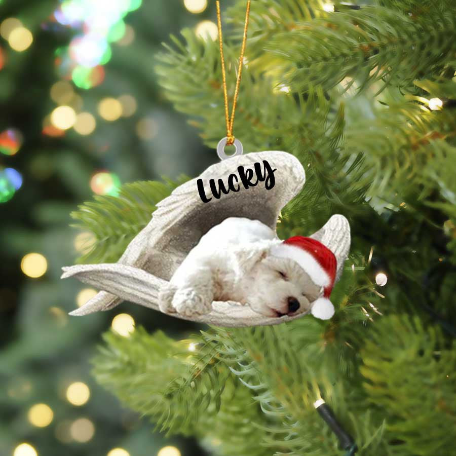 Personalized White Poodle Sleeping Angel Christmas Flat Acrylic Dog Ornament Memorial Dog Gift, Christmas Gift