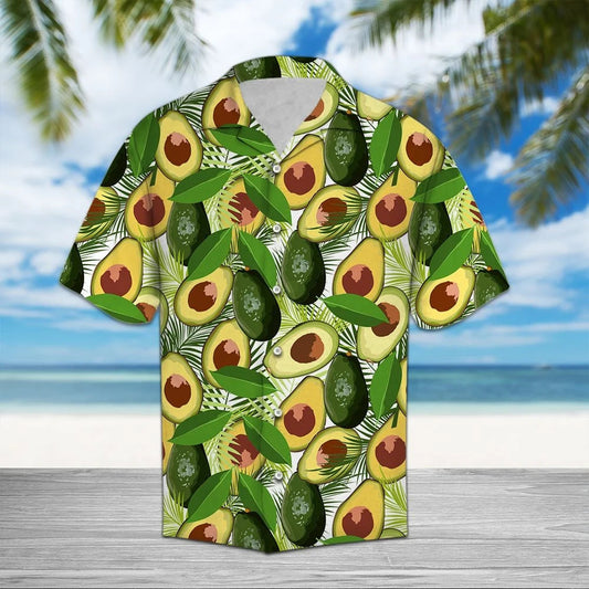 Exotic Avocado Cut In Half With Tropical Leaves Pattern Hawaiian Shirt, Hawaiian Shirt Gift, Christmas Gift