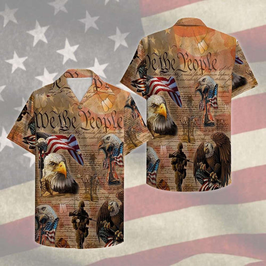 Gift For American Veteran Cool Eagle Vintage Hawaiian Shirt, Hawaiian Shirt Gift, Christmas Gift