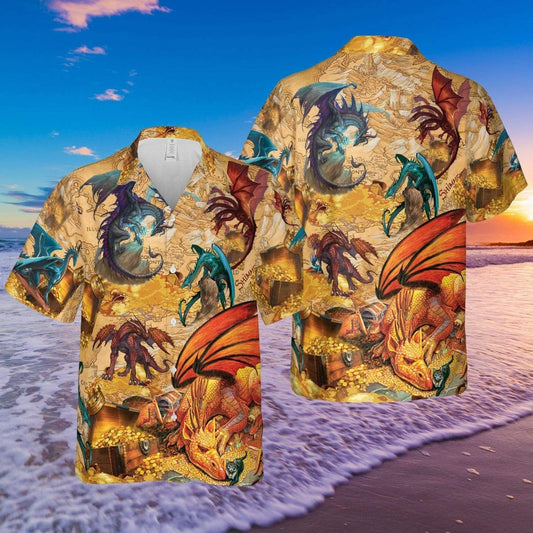 Dragon Map On Fire Background Hawaiian Shirt,Hawaiian Shirt Gift, Christmas Gift