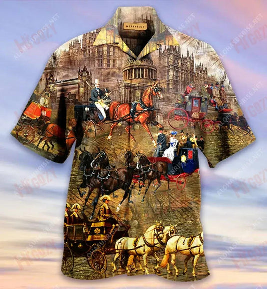 Good Old Memory, London Carriage Unisex Short Sleeve Shirt Ocean Hawaiian T Shirts Custom Hawaiian Shirts Hawaiian Shirts For Women, Hawaiian Shirt Gift, Christmas Gift