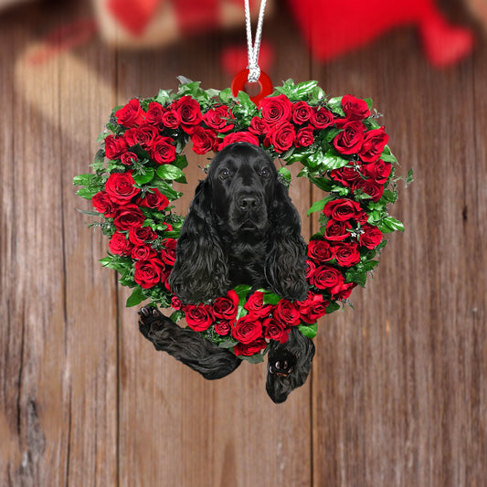 Black Cocker Spaniel-Heart Wreath Two Sides Christmas Plastic Hanging Ornament, Christmas Ornament Gift, Christmas Gift, Christmas Decoration