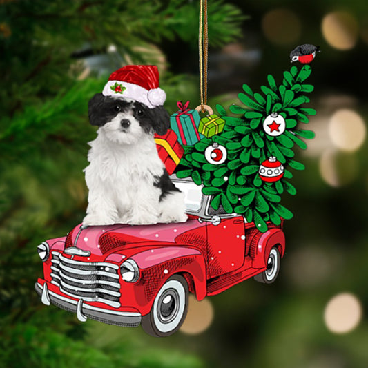 BLACK WHITE Havanese Phone Ca-Pine Truck Hanging Christmas Plastic Hanging Ornament, Christmas Ornament Gift, Christmas Gift, Christmas Decoration