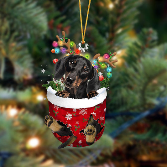 BLACK Dachshund-In Christmas Pocket Two Sides Christmas Plastic Hanging Ornament, Christmas Ornament Gift, Christmas Gift, Christmas Decoration