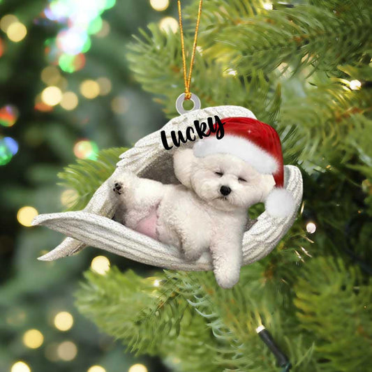 Bichon Frise Sleeping Angel Christmas Flat Acrylic Dog Ornament Memorial Dog Gift, Christmas Shape Ornament, Happy Christmas Ornament, Christmas Ornament Gift, Christmas Gift, Christmas Decoration