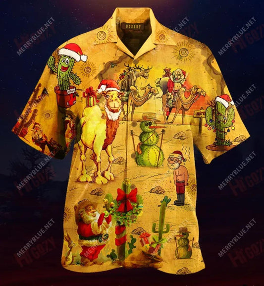 Merry Christmas In Desert Short Hawaiian Shirt Vacation Hawaiian T Shirts Vintage Hawaiian Shirts Funny Hawaiian Shirts, Hawaiian Shirt Gift, Christmas Gift