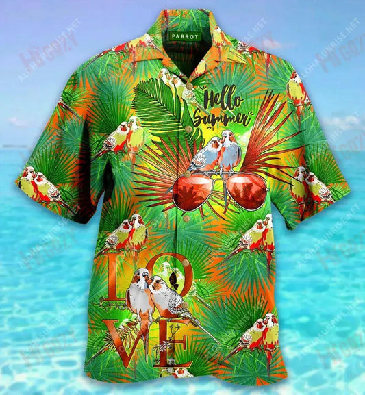 Tropical Parrot Couple Short Hawaiian Shirt Summer Tropical Shirts Tactical Hawaiian Shirt Hawaiian Shirts For Women, Hawaiian Shirt Gift, Christmas Gift