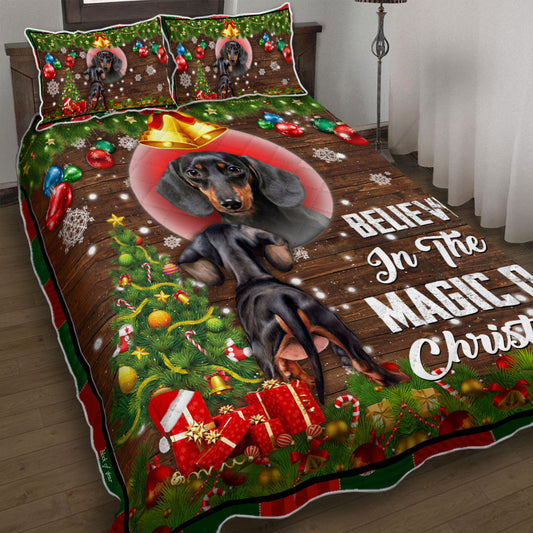 Believe In The Magic Of Christmas. Dachshund Lover Quilt Bedding Set Bedroom Set Bedlinen 3D ,Bedding Christmas Gift,Bedding Set Christmas