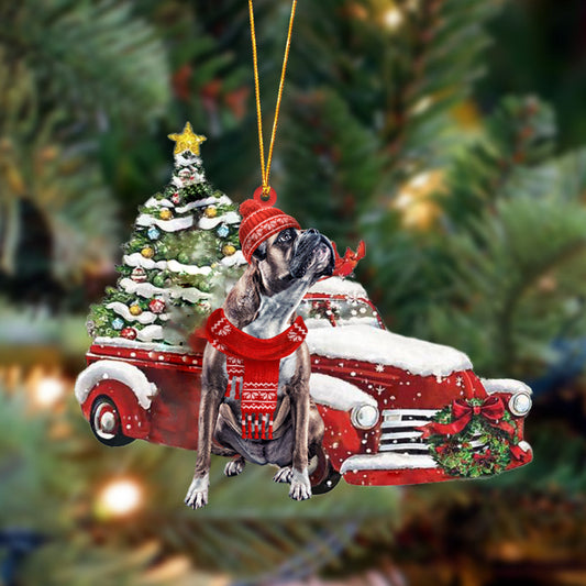 Boxer-Christmas Car Two Sided Christmas Plastic Hanging Ornament, Christmas Ornament Gift, Christmas Gift, Christmas Decoration