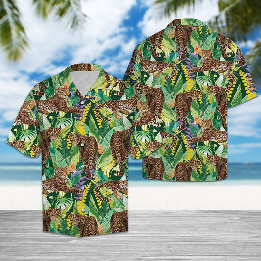 Wild Leopard Tropical Palm Leaves Summer Vacation Themed Hawaiian Shirt, Hawaiian Shirt Gift, Christmas Gift