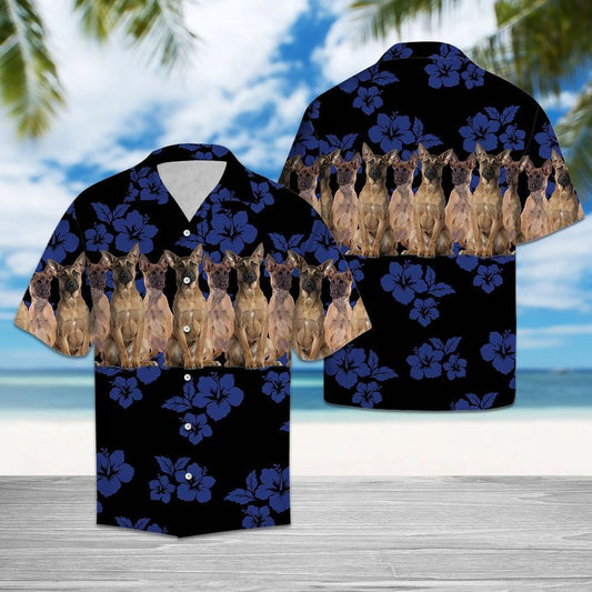 Awesome Belgian Malinois Tropical Hibiscus On Black Pattern Hawaiian Shirt, Hawaiian Shirt Gift, Christmas Gift