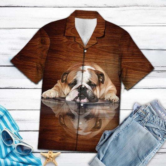 Lazy Bulldog Reflection On Mirror Hawaiian Shirt, Hawaiian For Gift