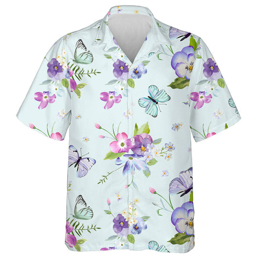 Blooming Flowers And Butterfly Flying Flowers Hawaiian Shirt, Hawaiian For Gift