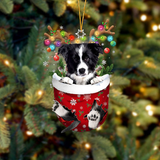 Border Collie In Snow Pocket Christmas Ornament Flat Acrylic Dog Ornament,Christmas Shape Ornament, Happy Christmas Ornament, Christmas Ornament Gift, Christmas Gift, Christmas Decoration