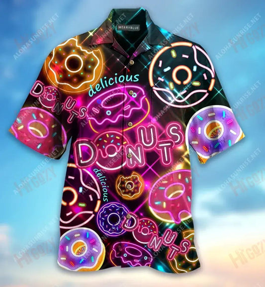 Donut Makes My Vibe Unisex Short Sleeve Shirt Vacation Hawaiian T Shirts Vintage Hawaiian Shirts Hawaiian Shirt Pattern, Hawaiian Shirt Gift, Christmas Gift