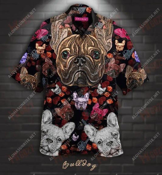 Bulldog Embroidery Unisex Hawaiian Shirt Ocean Short Sleeve Hawaiian Crazy Shirts Hawaiian Shirts For Women, Hawaiian Shirt Gift, Christmas Gift