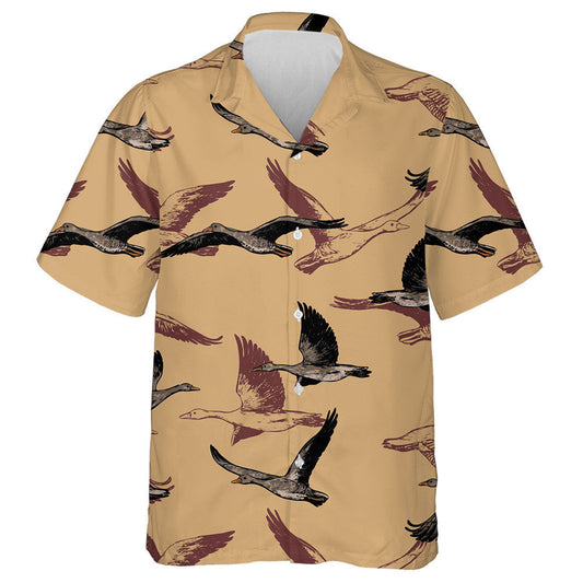 Hand Drawn Background Of Wild Duck Hawaiian Shirt, Hawaiian For Gift