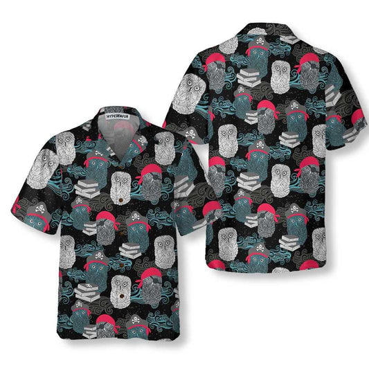 Owl Pirates With Tropical Leaf Pattern Hawaiian Shirt,Hawaiian Shirt Gift, Christmas Gift