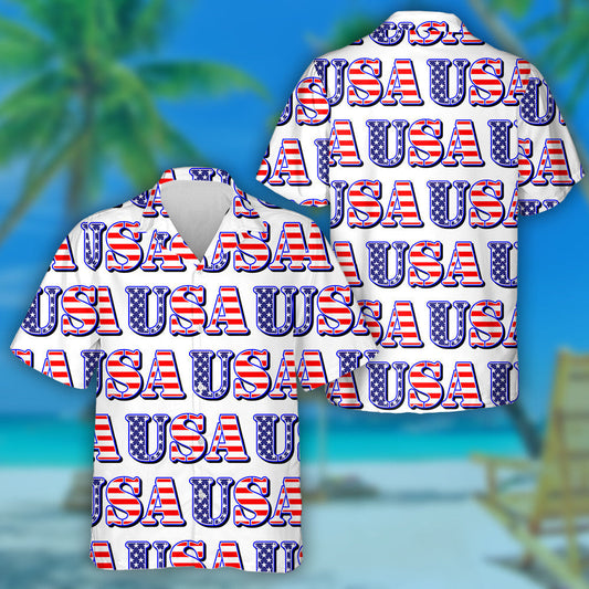 USA Sign With Stripes And Stars For Patriotic Pattern Hawaiian Shirt, Hawaiian Shirt Gift, Christmas Gift