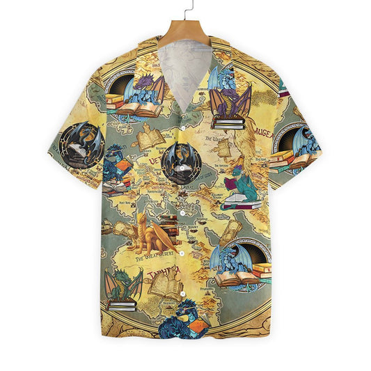 Books Dragon World Map Vintage Style Hawaiian Shirt, Hawaiian For Gift