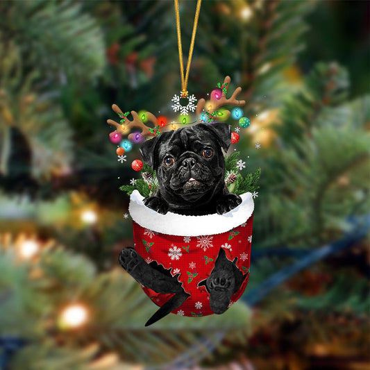 BLACK Pug-In Christmas Pocket Two Sides Christmas Plastic Hanging Ornament, Christmas Shape Ornament, Happy Christmas Ornament, Christmas Ornament Gift, Christmas Gift, Christmas Decoration