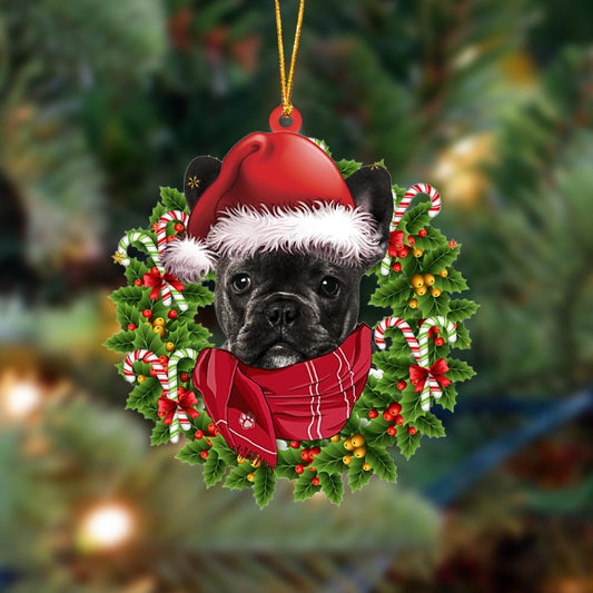 BLACK French Bulldog-Xmas Bandana Hanging Christmas Plastic Hanging Ornament, Christmas Ornament Gift, Christmas Gift, Christmas Decoration