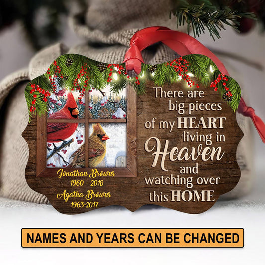 A Big Piece Of My Heart Lives In Heaven - Personalized Memorial Cardinal Bird Aluminium Ornament, Christmas Gift, Christmas Decoration