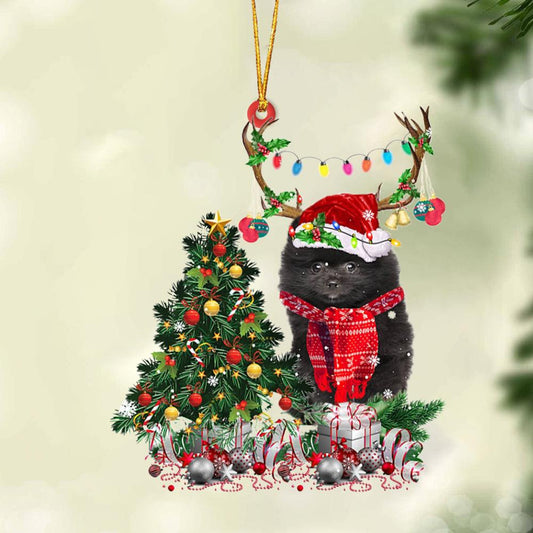 BLACK Pomeranian-Christmas Tree Gift Hanging Christmas Plastic Hanging Ornament, Christmas Ornament Gift, Christmas Gift, Christmas Decoration