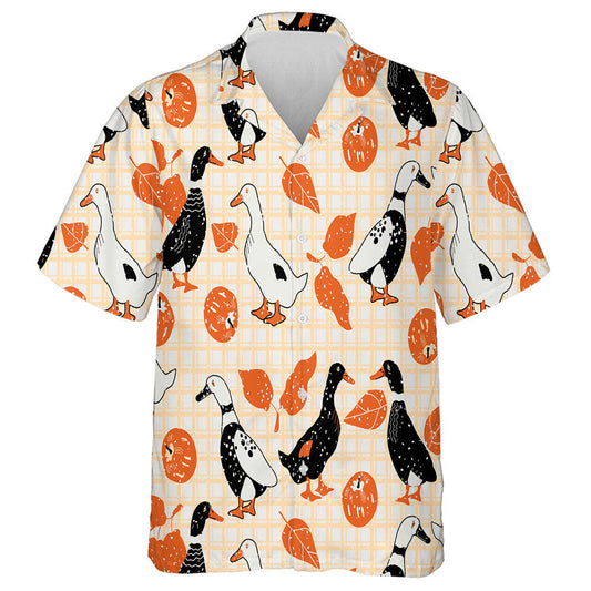 Cartoon Duck And Apples Checkered Background Hawaiian Shirt, Hawaiian For Gift