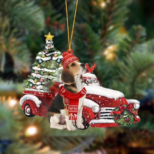 Beagle-Christmas Car Two Sided Christmas Plastic Hanging Ornament, Christmas Ornament Gift, Christmas Gift, Christmas Decoration