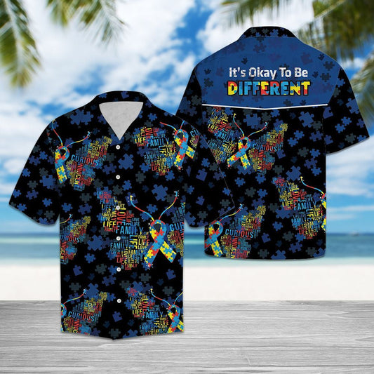 It‘s Okay To Be Different Autism Awareness Jigsaw Pattern Hawaiian Shirt, Hawaiian Shirt Gift, Christmas Gift