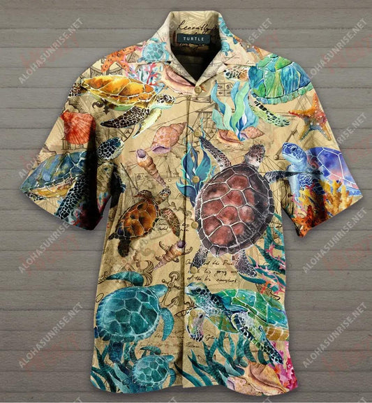 Turtles Under The Ocean Unisex Short Hawaiian Shirt Summer Aloha Shirt Tactical Hawaiian Shirt Hawaiian Shirts For Men, Hawaiian Shirt Gift, Christmas Gift