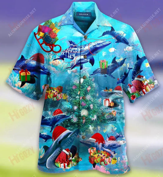 Christmas Dolphin Family Reunion Unisex Hawaiian Shirt Hobbies Short Sleeve Best Hawaiian Shirts Hawaiian Shirt Pattern, Hawaiian Shirt Gift, Christmas Gift