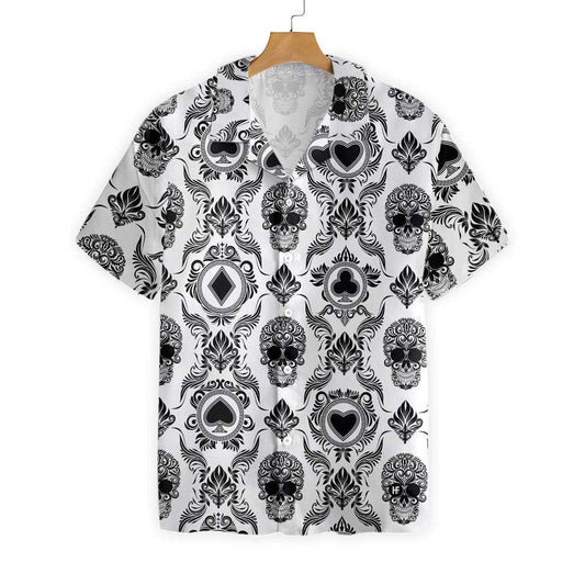 Casino And Black Skull Pattern Hawaiian Shirt, Hawaiian For Gift