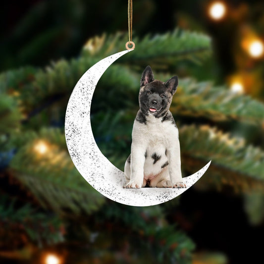 Black Mask Akita-Sit On The Moon-Two Sided Christmas Plastic Hanging Ornament, Christmas Ornament Gift, Christmas Gift, Christmas Decoration