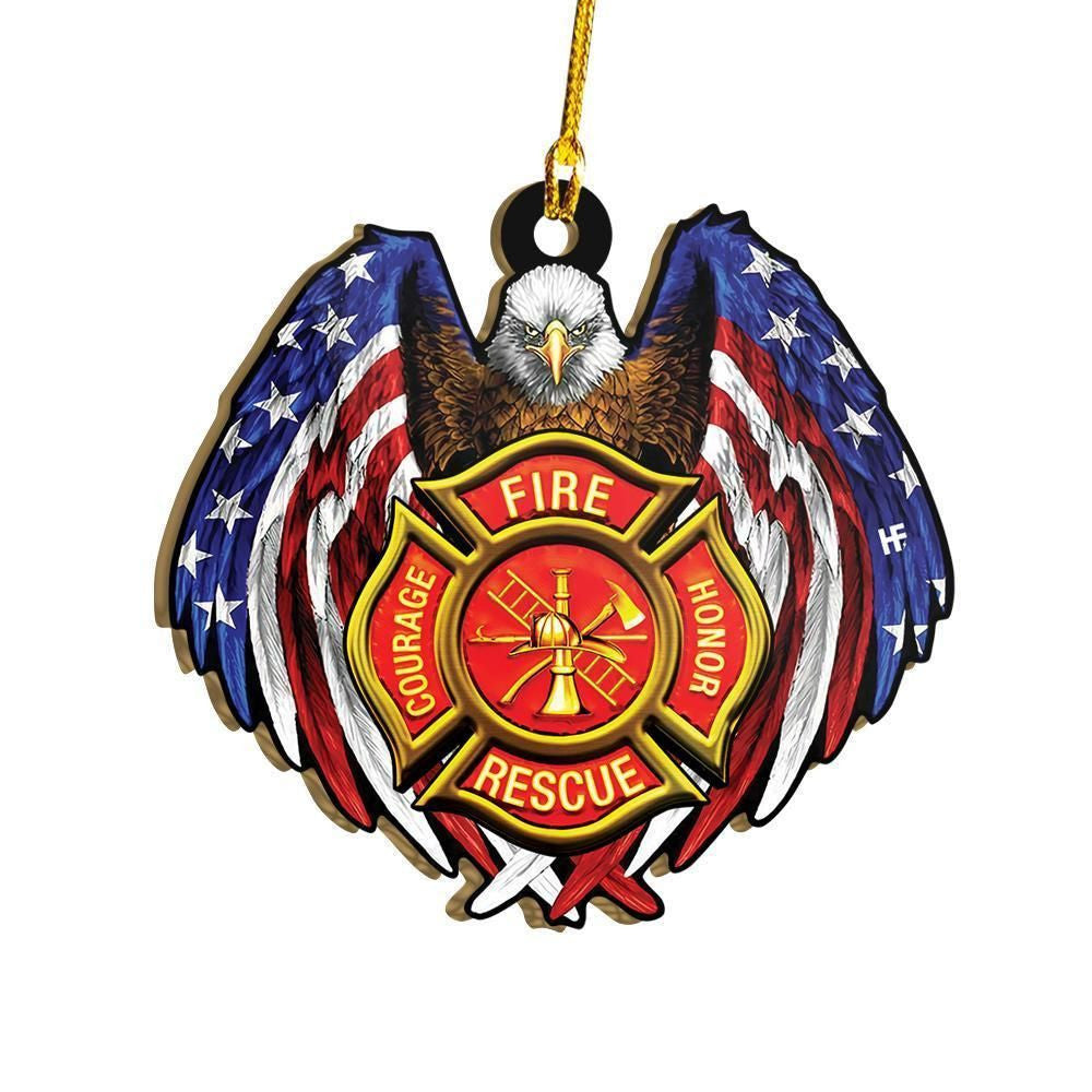 Bald Eagle With Firefighter Symbol Ornament, Christmas Ornament Gift, Christmas Gift, Christmas Decoration