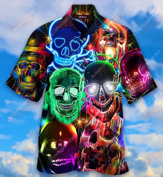 Glowing Skull Unisex Short Hawaiian Shirt Hobbies Aloha Shirt Custom Hawaiian Shirts Funny Hawaiian Shirts, Hawaiian Shirt Gift, Christmas Gift