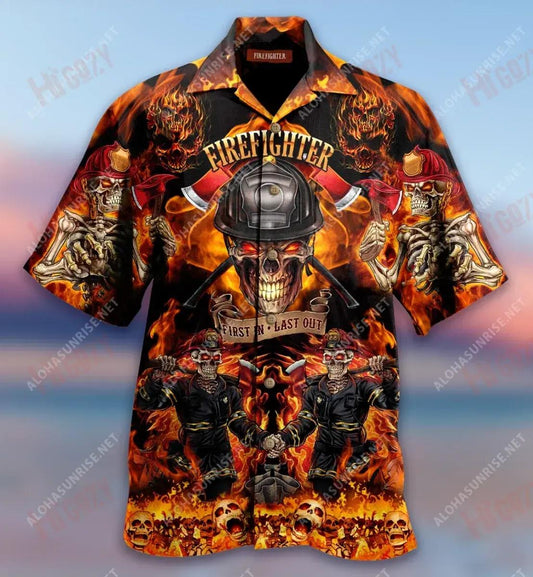 Firefighter First In Last Out Short Hawaiian Shirt Vacation Hawaiian T Shirts Custom Hawaiian Shirts Hawaiian Shirts For Women, Hawaiian Shirt Gift, Christmas Gift