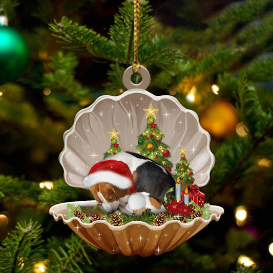 Beagle-Sleeping Pearl in Christmas Two Sided Christmas Plastic Hanging Ornament, Christmas Ornament Gift, Christmas Gift, Christmas Decoration