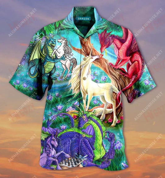 Dragon Unicorn Love Short Hawaiian Shirt Ocean Hawaiian T Shirts Tactical Hawaiian Shirt Hawaiian Shirt Pattern, Hawaiian Shirt Gift, Christmas Gift