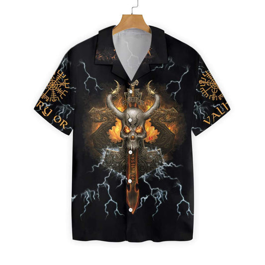 Black Viking Skull Cool Pattern Hawaiian Shirt, Hawaiian For Gift