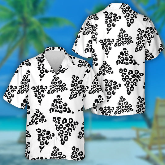 Wild African Leopard With Triangles Black And White Hawaiian Shirt, Hawaiian Shirt Gift, Christmas Gift