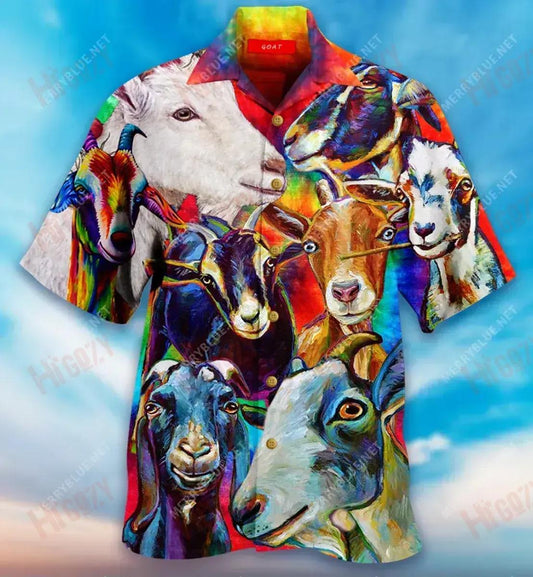 Colorful Goats Short Hawaiian Shirt Vacation Short Sleeve Hawaiian Crazy Shirts Funny Hawaiian Shirts, Hawaiian Shirt Gift, Christmas Gift