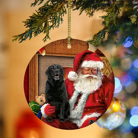 Black Labrador With Santa Christmas Christmas Plastic Hanging Ornament, Christmas Ornament Gift, Christmas Gift, Christmas Decoration