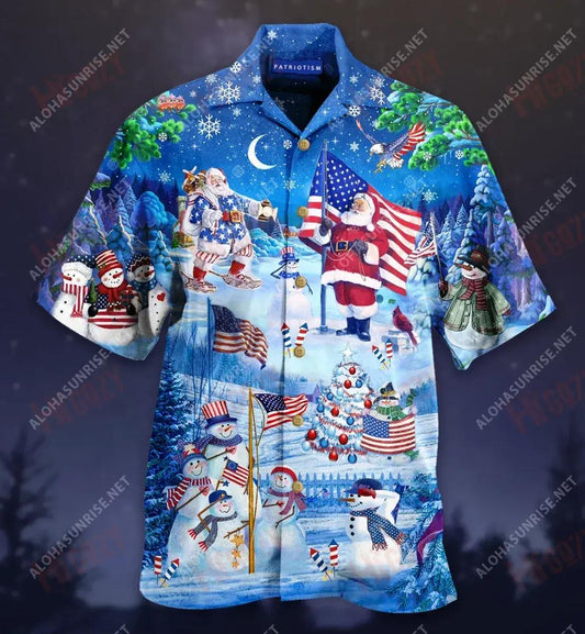 Patriotic Christmas Short Hawaiian Shirt Vacation Short Sleeve Vintage Hawaiian Shirts Hawaiian Shirt Pattern, Hawaiian Shirt Gift, Christmas Gift