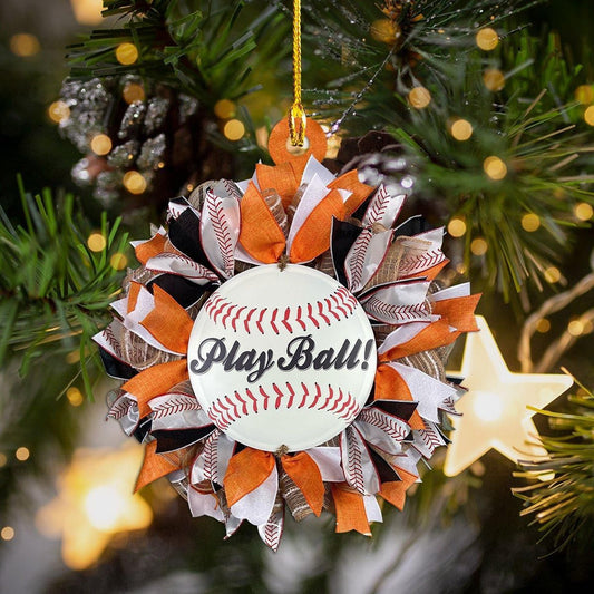 Baseball Play Ball Wreath Shape Ornament, Christmas Ornament Gift, Christmas Gift, Christmas Decoration