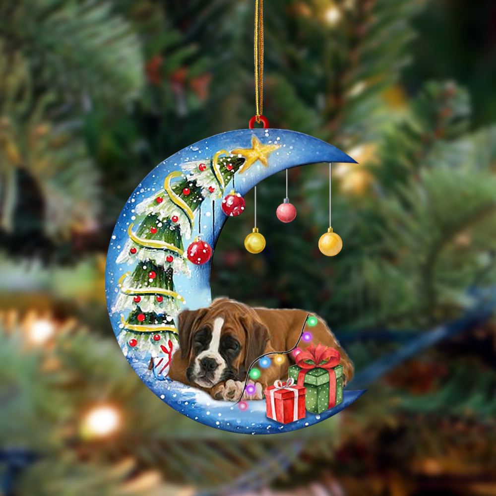 Boxer-Sleep On The Moon Christmas Two Sided Christmas Plastic Hanging Ornament, Christmas Ornament Gift, Christmas Gift, Christmas Decoration