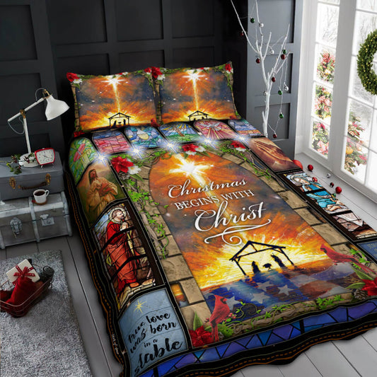 Christmas Begins With Christ Quilt Bedding Set Bedroom Set Bedlinen 3D ,Bedding Christmas Gift,Bedding Set Christmas