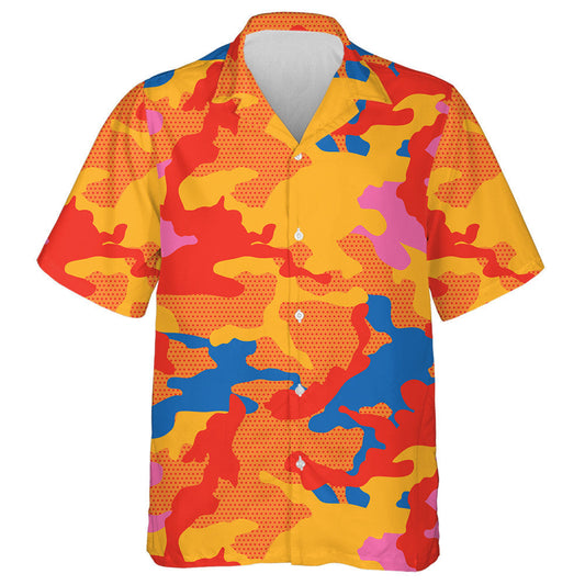 Burnt Colors Tone Dotted Camouflage Pattern Hawaiian Shirt, Hawaiian For Gift