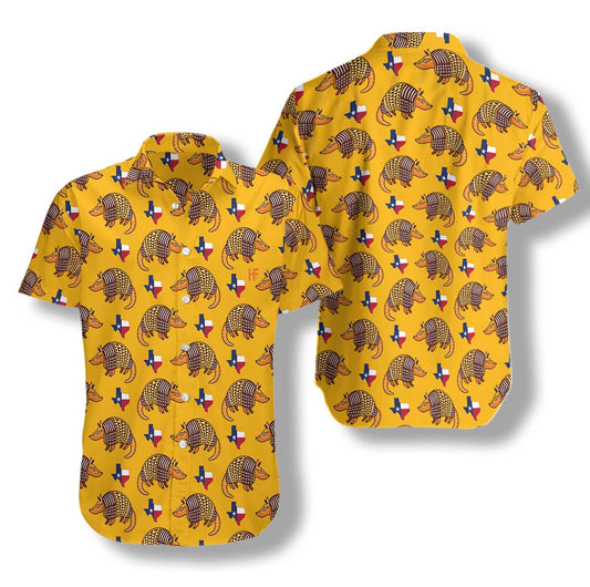 Texas Proud Armadillo On Gold Background Design Hawaiian Shirt, Hawaiian Shirt Gift, Christmas Gift